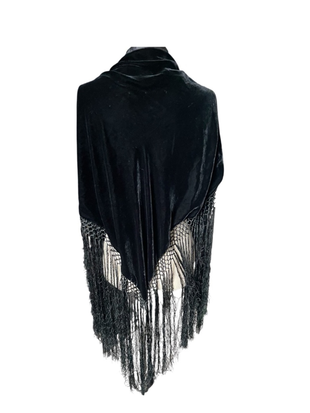 Vintage Bellissim Black Fringe Velvet Wrap Shawl - Picture 2 of 6